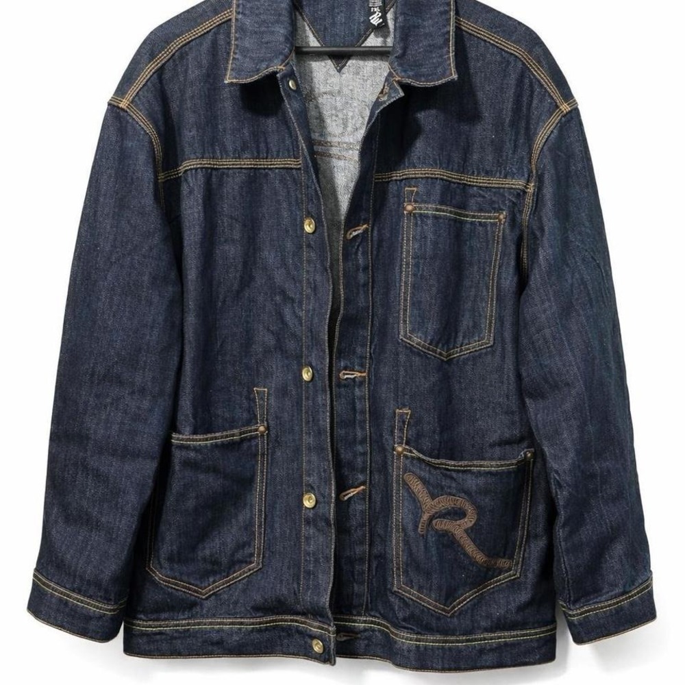 Rocawear Denim Jacket 2XL Dark Wash Embroidered Logo Y2K Streetwear Hip Hop‎